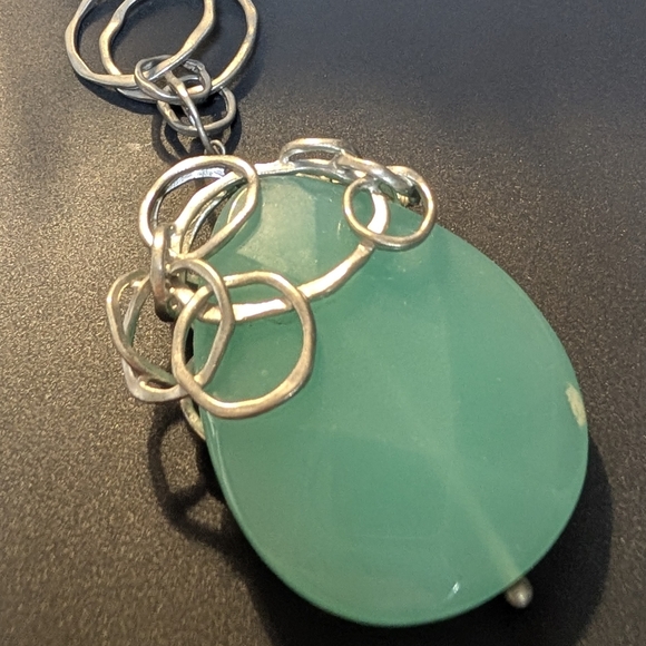 Lia Sophia Aqua Glass Pendant Necklace Silver Statement Coastal Quiet Luxury - Picture 3 of 9